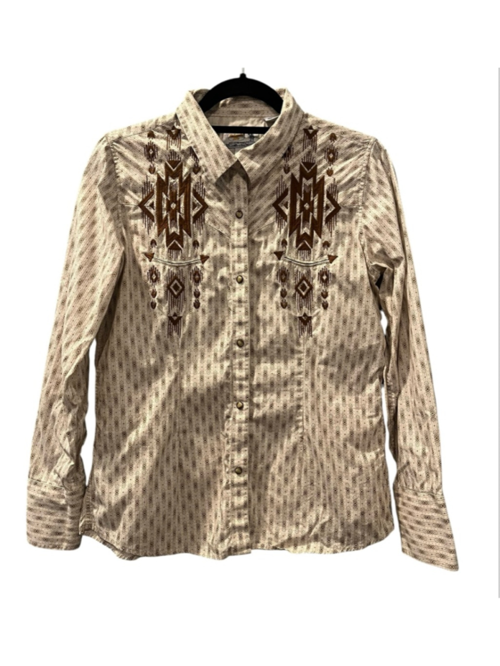 Panhandle Slim Retro Western Shirt L 100% Cotton Embroidered Aztec Cowgirl Snap